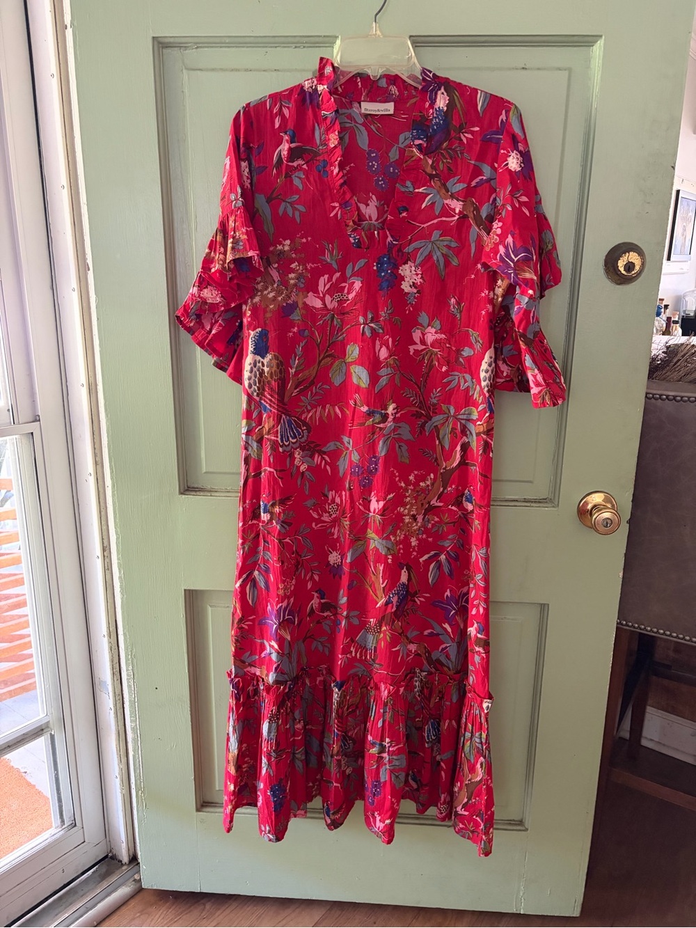Fitzroy & Willa Soleil red t bird floral print midi Maxi Dress Sz S
